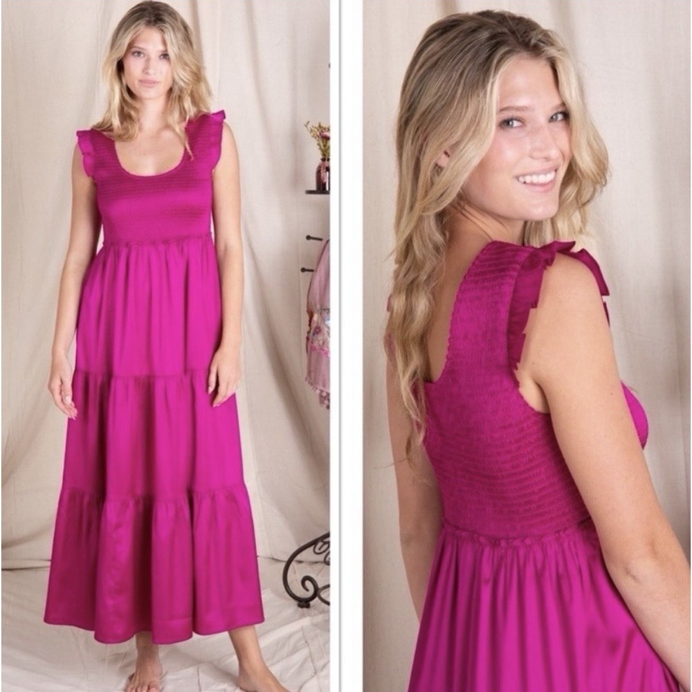 Natural Life Olivia Magenta Smocked Maxi Dress Size L NWT